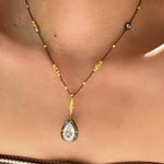 Gunmetal Teardrop Diamond Pendant Necklace – Two - Tone Black Gold Bead Chain - floysun