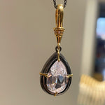 Gunmetal Teardrop Diamond Pendant Necklace – Two - Tone Black Gold Bead Chain - floysun