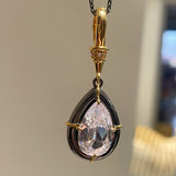 Gunmetal Teardrop Diamond Pendant Necklace – Two - Tone Black Gold Bead Chain - floysun