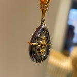 Gunmetal Teardrop Diamond Pendant Necklace – Two - Tone Black Gold Bead Chain - floysun