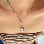 Gunmetal Teardrop Diamond Pendant Necklace – Two - Tone Black Gold Bead Chain - floysun