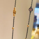 Gunmetal Teardrop Diamond Pendant Necklace – Two - Tone Black Gold Bead Chain - floysun