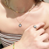 Gunmetal Teardrop Diamond Pendant Necklace – Two - Tone Black Gold Bead Chain - floysun