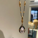 Gunmetal Teardrop Diamond Pendant Necklace – Two - Tone Black Gold Bead Chain - floysun