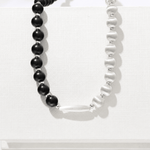 Half & Half Black Ebony Wood and Brushed Sterling Silver Necklace - floysun