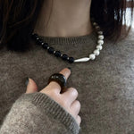 Half & Half Black Ebony Wood and Brushed Sterling Silver Necklace - floysun