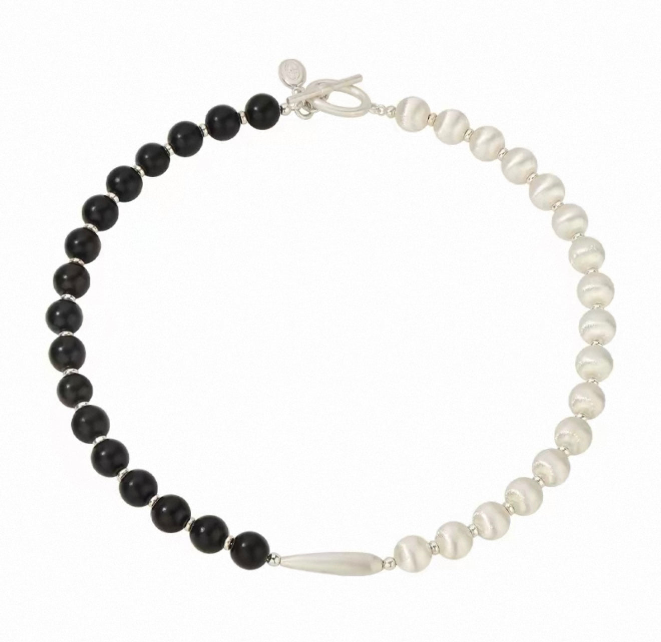 Half & Half Black Ebony Wood and Brushed Sterling Silver Necklace - floysun