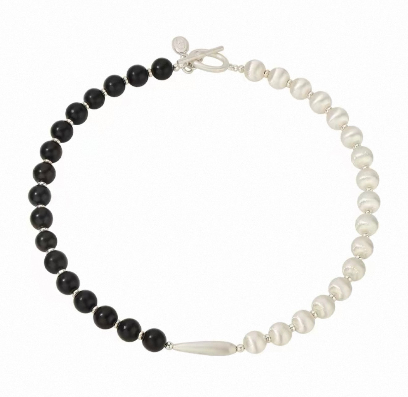 Half & Half Black Ebony Wood and Brushed Sterling Silver Necklace - floysun