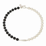 Half & Half Black Ebony Wood and Brushed Sterling Silver Necklace - floysun