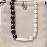 Half & Half Black Ebony Wood and Brushed Sterling Silver Necklace - floysun