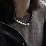 Half & Half Black Ebony Wood and Brushed Sterling Silver Necklace - floysun