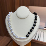 Half & Half Black Ebony Wood and Brushed Sterling Silver Necklace - floysun