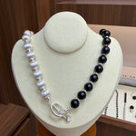 Half & Half Black Ebony Wood and Brushed Sterling Silver Necklace - floysun
