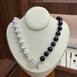 Half & Half Black Ebony Wood and Brushed Sterling Silver Necklace - floysun