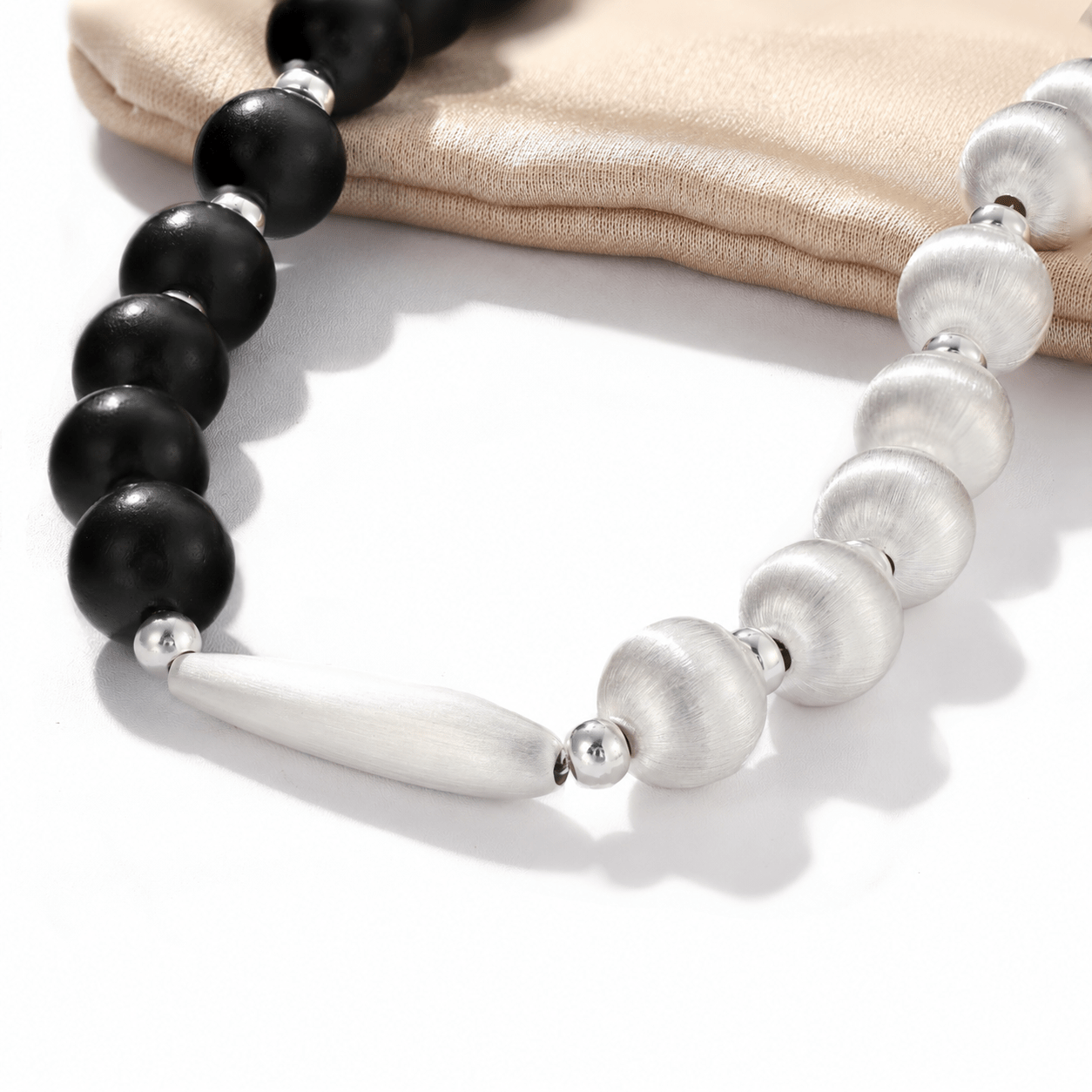 Half & Half Black Ebony Wood and Brushed Sterling Silver Necklace - floysun