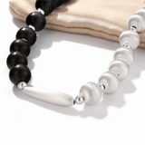 Half & Half Black Ebony Wood and Brushed Sterling Silver Necklace - floysun