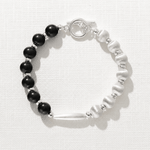 Half & Half Black Ebony Wood & Brushed Sterling Silver Beaded Bracelet - floysun