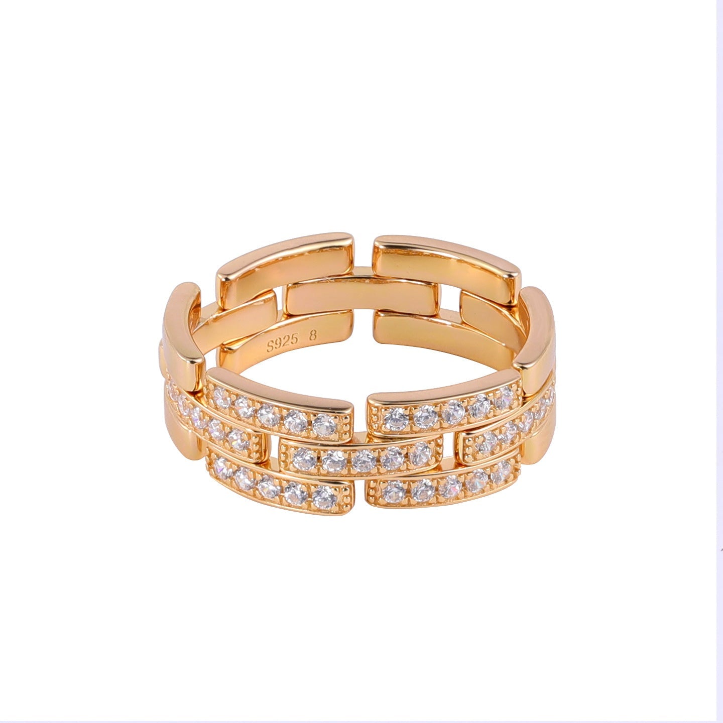 Half Pavé Tank Link Statement Ring - floysun