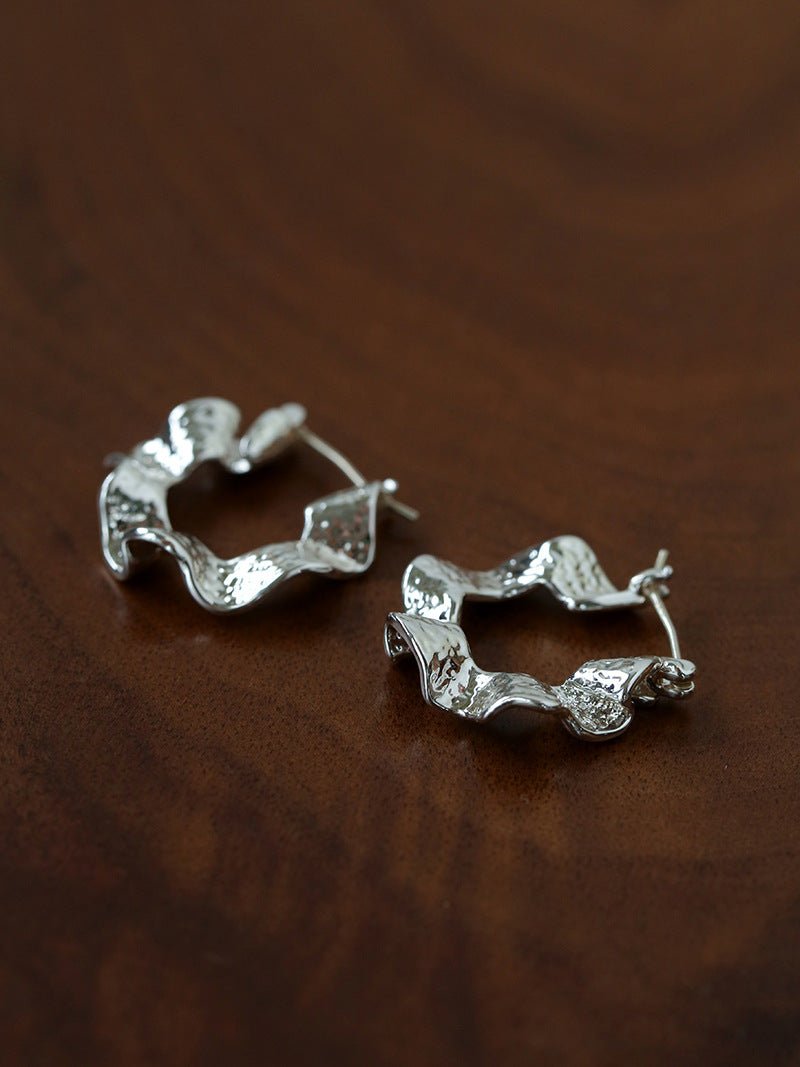 Hammered Ripple Texture Hoop Earrings - floysun