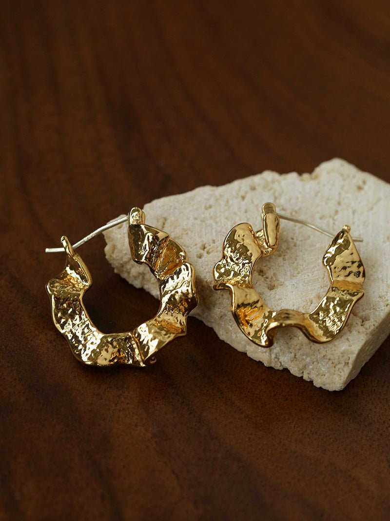 Hammered Ripple Texture Hoop Earrings - floysun