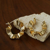 Hammered Ripple Texture Hoop Earrings - floysun