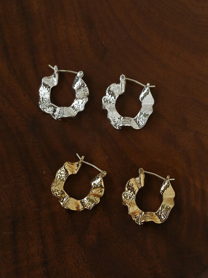 Hammered Ripple Texture Hoop Earrings - floysun