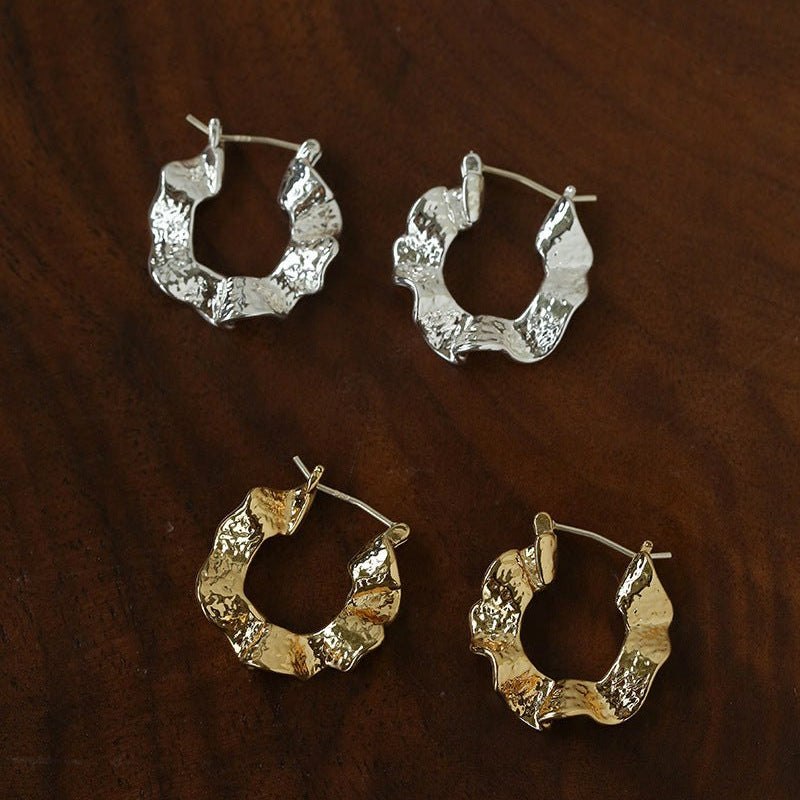 Hammered Ripple Texture Hoop Earrings - floysun