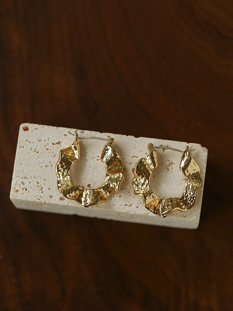 Hammered Ripple Texture Hoop Earrings - floysun