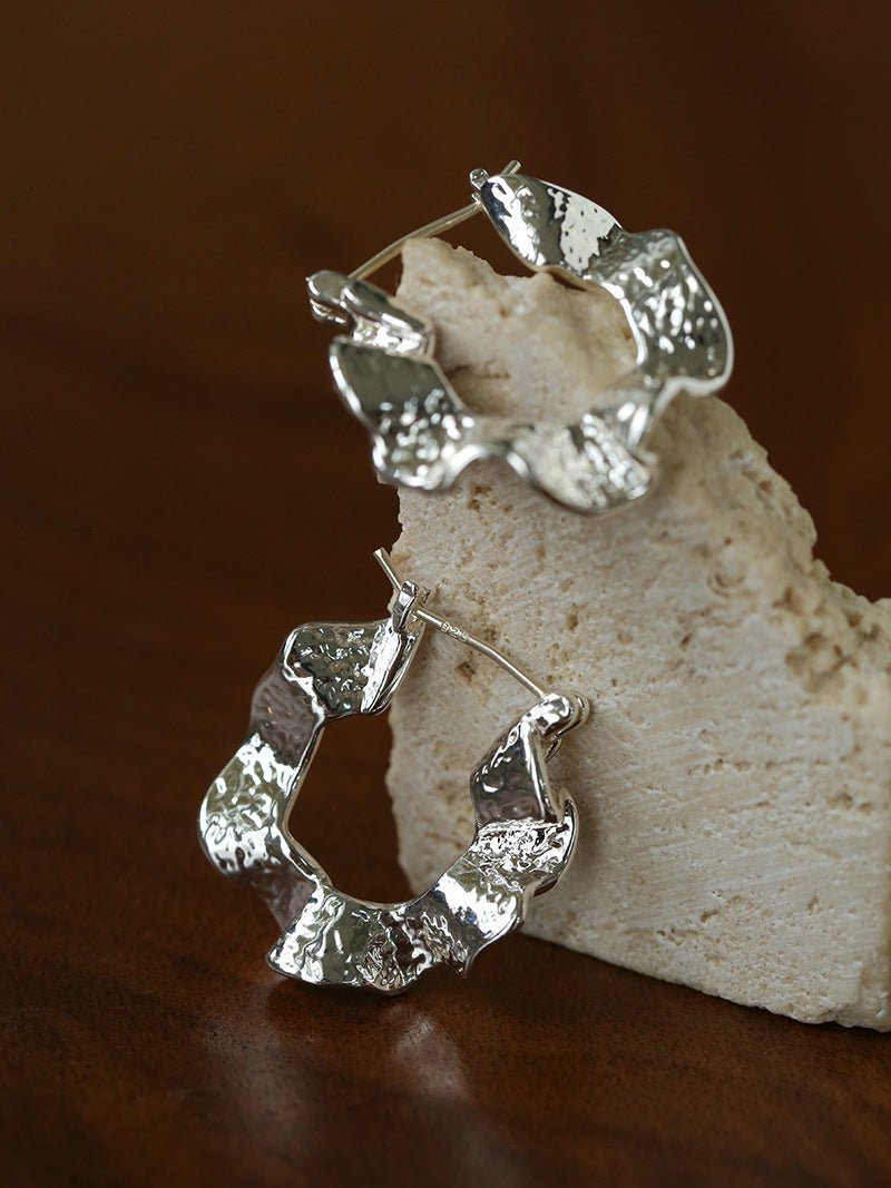 Hammered Ripple Texture Hoop Earrings - floysun