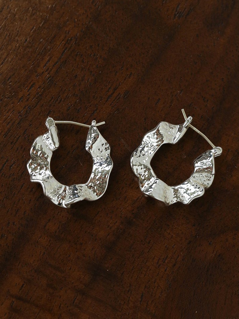 Hammered Ripple Texture Hoop Earrings - floysun