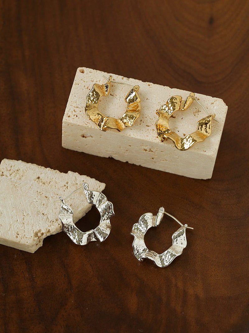 Hammered Ripple Texture Hoop Earrings - floysun