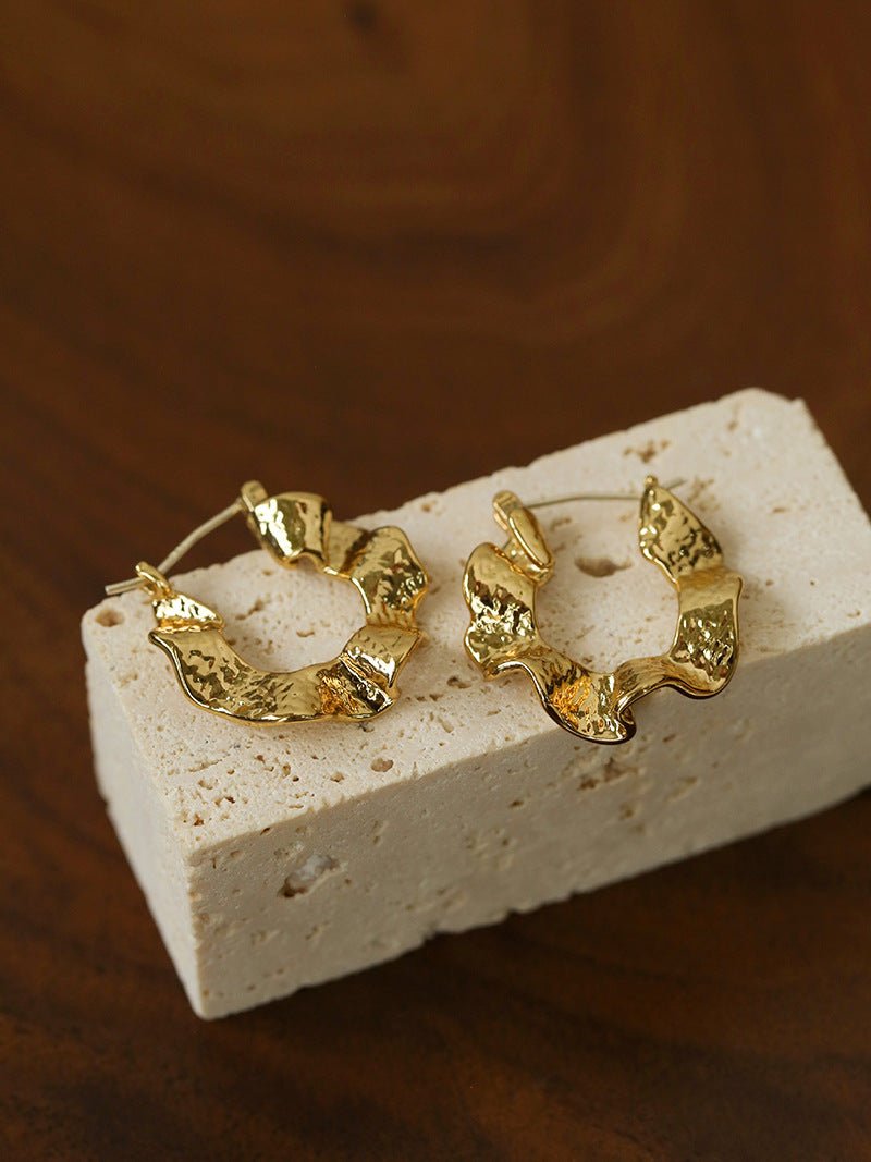 Hammered Ripple Texture Hoop Earrings - floysun