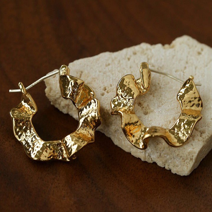 Hammered Ripple Texture Hoop Earrings - floysun