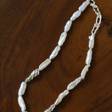 Hammered Textured Metal Spacer Baroque Toothpick Pearl Necklace - floysun