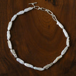 Hammered Textured Metal Spacer Baroque Toothpick Pearl Necklace - floysun