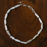 Hammered Textured Metal Spacer Baroque Toothpick Pearl Necklace - floysun