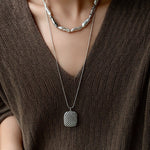 Hammered Textured Metal Spacer Baroque Toothpick Pearl Necklace - floysun