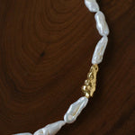Hammered Textured Metal Spacer Baroque Toothpick Pearl Necklace - floysun