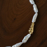Hammered Textured Metal Spacer Baroque Toothpick Pearl Necklace - floysun