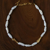 Hammered Textured Metal Spacer Baroque Toothpick Pearl Necklace - floysun