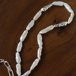 Hammered Textured Metal Spacer Baroque Toothpick Pearl Necklace - floysun