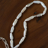 Hammered Textured Metal Spacer Baroque Toothpick Pearl Necklace - floysun