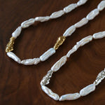 Hammered Textured Metal Spacer Baroque Toothpick Pearl Necklace - floysun