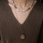 Hammered Textured Metal Spacer Baroque Toothpick Pearl Necklace - floysun