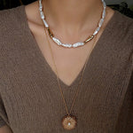 Hammered Textured Metal Spacer Baroque Toothpick Pearl Necklace - floysun