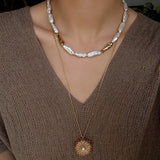 Hammered Textured Metal Spacer Baroque Toothpick Pearl Necklace - floysun