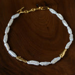 Hammered Textured Metal Spacer Baroque Toothpick Pearl Necklace - floysun