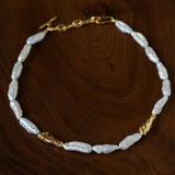 Hammered Textured Metal Spacer Baroque Toothpick Pearl Necklace - floysun