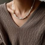 Hammered Textured Metal Spacer Baroque Toothpick Pearl Necklace - floysun