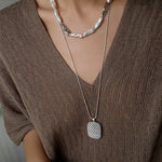Hammered Textured Metal Spacer Baroque Toothpick Pearl Necklace - floysun